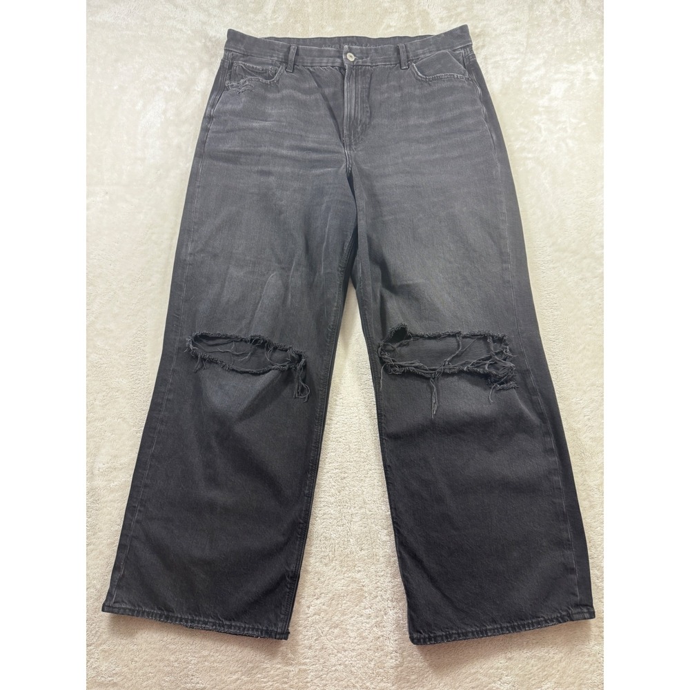 American Eagle Womens Curvy Super High Baggy Straight Black Jeans 16 Meas: 36x29